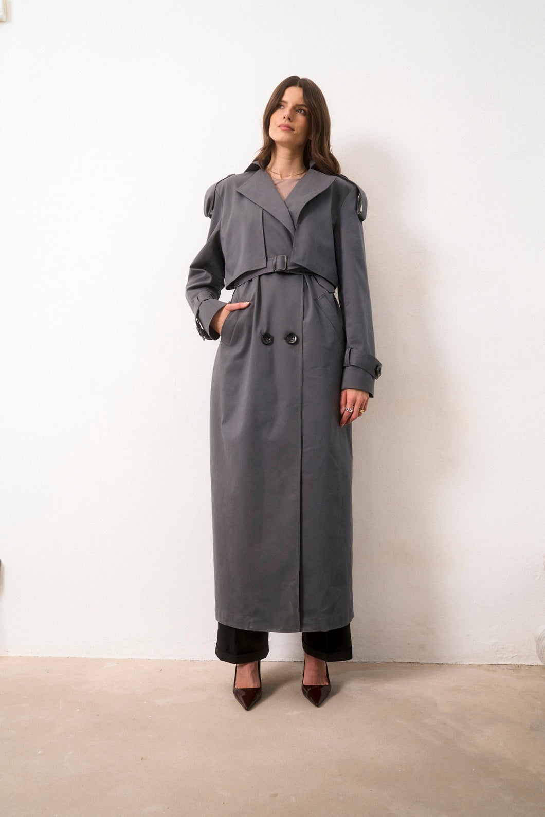 Full-length trench coat